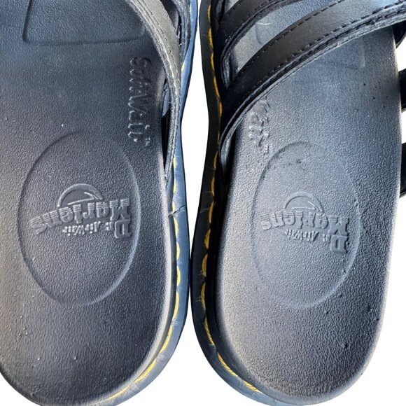 Dr. Martens Blaire Black Leather Slide Sandals Size 7 Triple Strap & Buckles - Picture 7 of 13